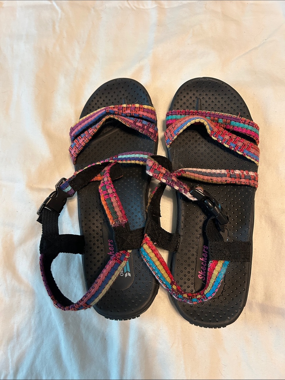 Skechers Outdoor Lifestyle Black Sandals with Pink, Teal & Orange Accents